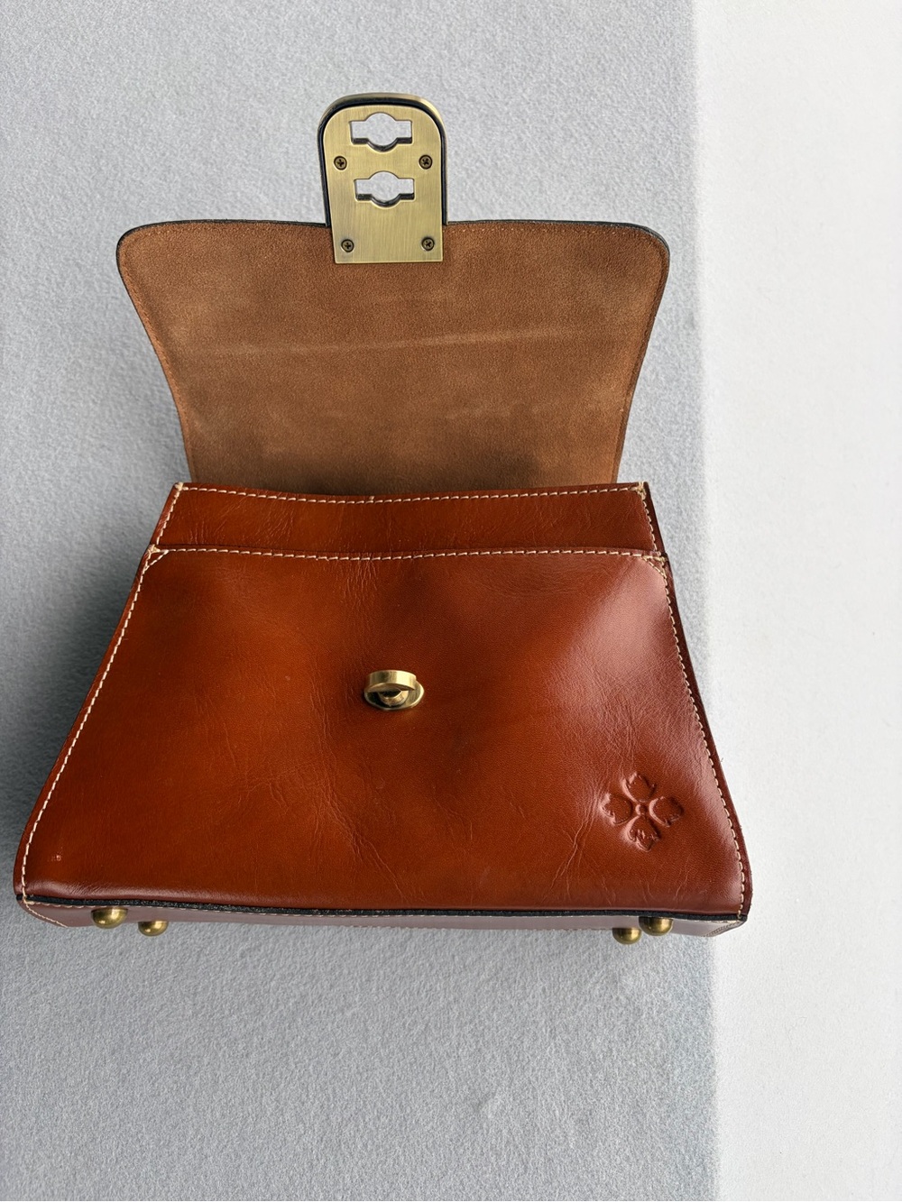 Patricia Nash Cognac Tooled Leather Satchel with Brass Turn-Lock - Picture 8 of 8